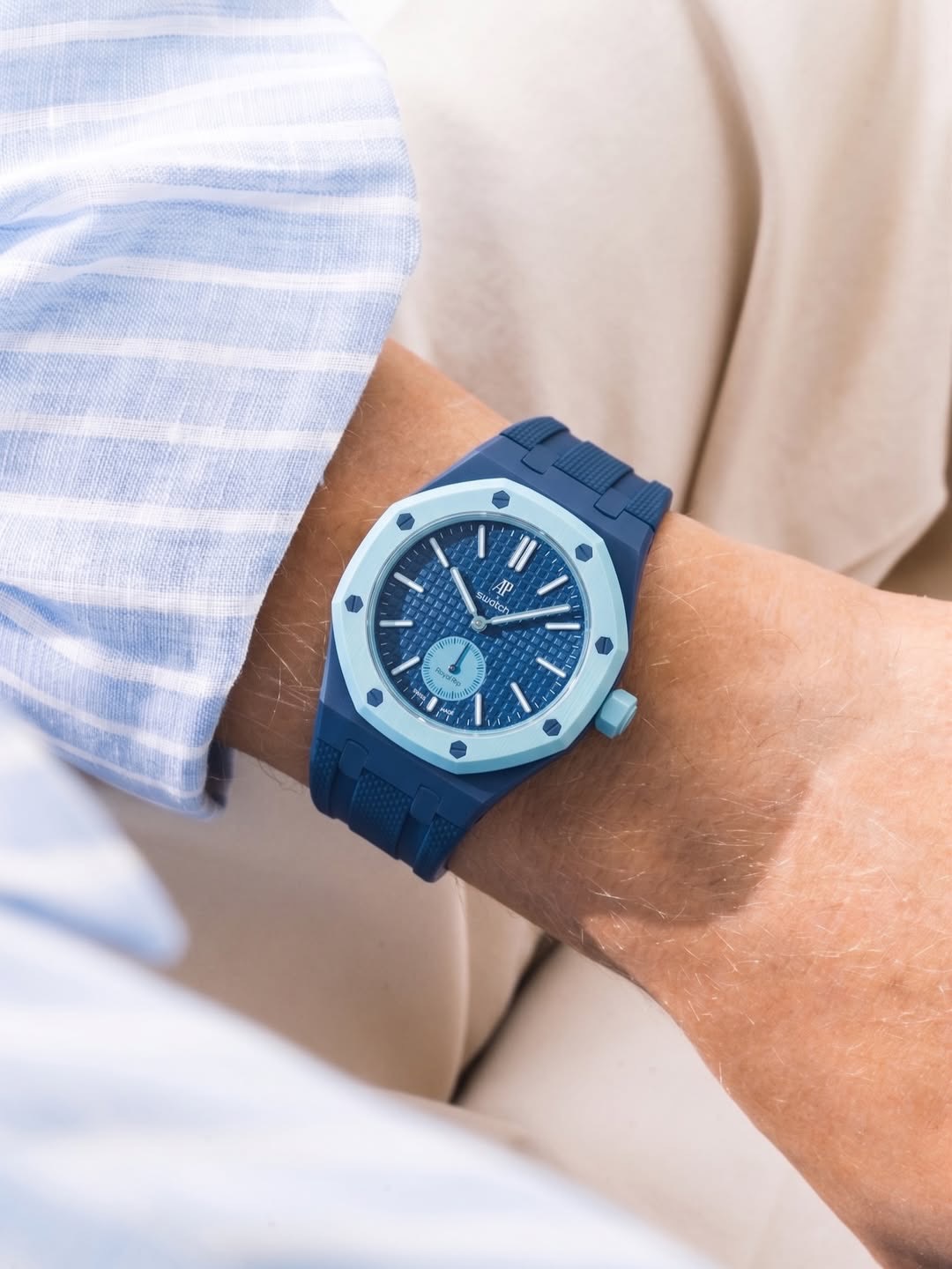 AP × Swatch with pop bracelet on wrist